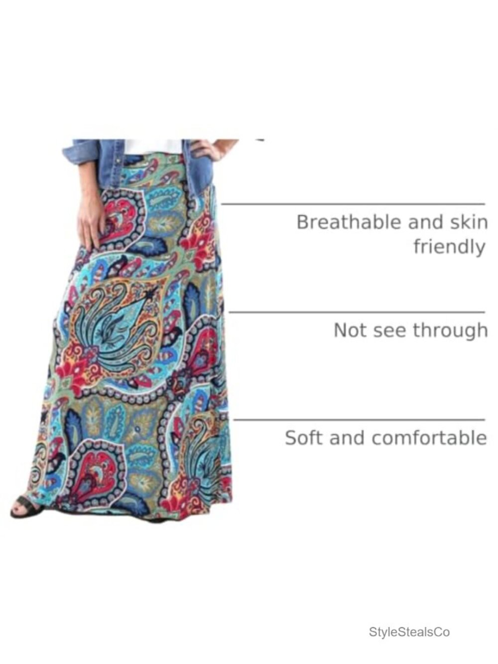 Bohemian Floral Print Maxi Skirt - Elastic Waist Maxi - Picture 3 of 6